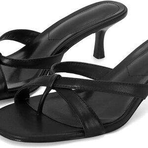 Gold Kitten Heel Sandals for Women Faux Leather Open Toe Strappy Mule